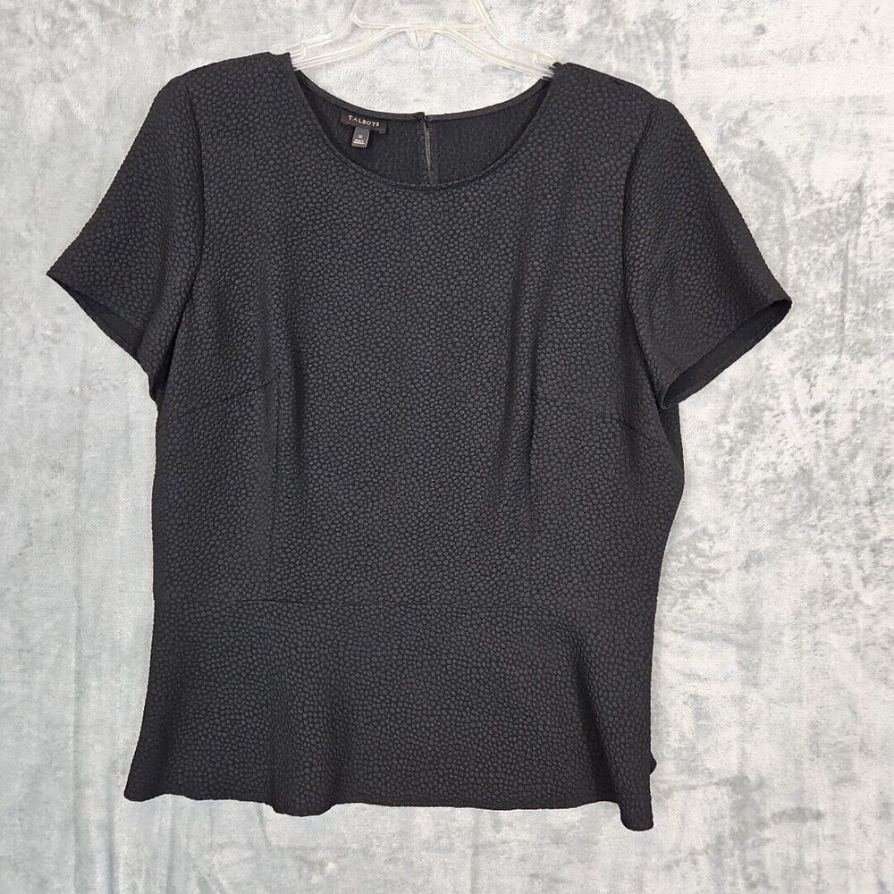 Talbots Women's Sz 12 Textured Pullover Blouse Side Zip black polyester blend